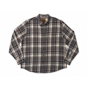 Vintage St Johns Bay Mens XL Grey Plaid Flannel Button Down‎ Shirt Cotton 90s